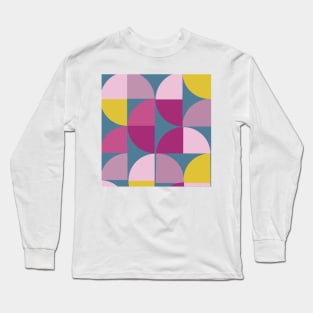 Mid Century Mod Geometry Blue Pink Yellow Long Sleeve T-Shirt